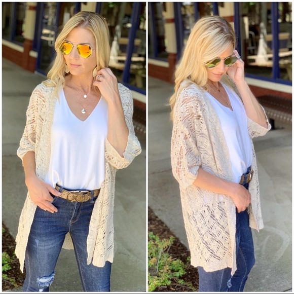 Infinity Raine Other - Cream Open Knit Kimono Cardigan